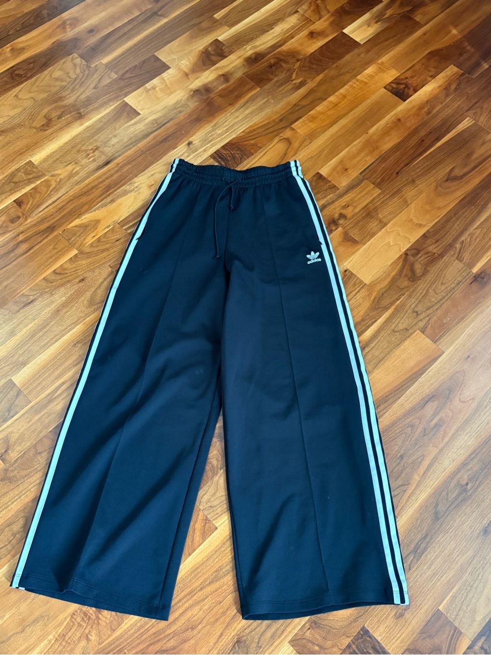 Adidas High Rise Black Wide-Leg with White Stripes, ECU